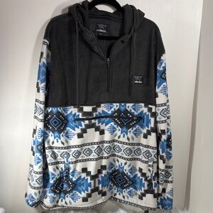 Massive Outdoor Charcoal and Blue Geometric  1/4 Zip Velour Sweater with Hood